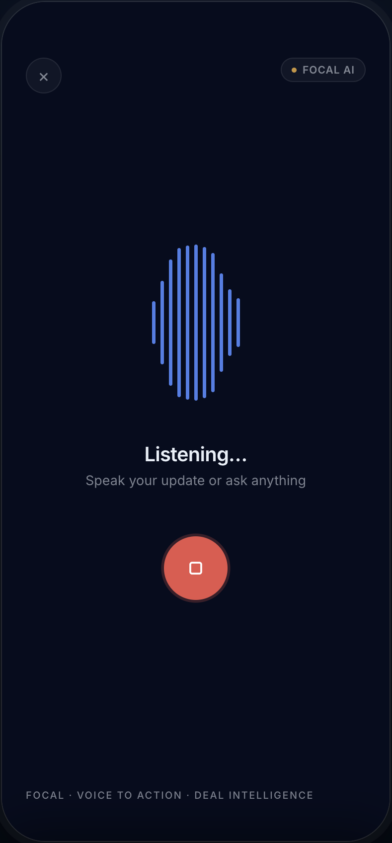 Voice recording screen — tap and speak a deal update