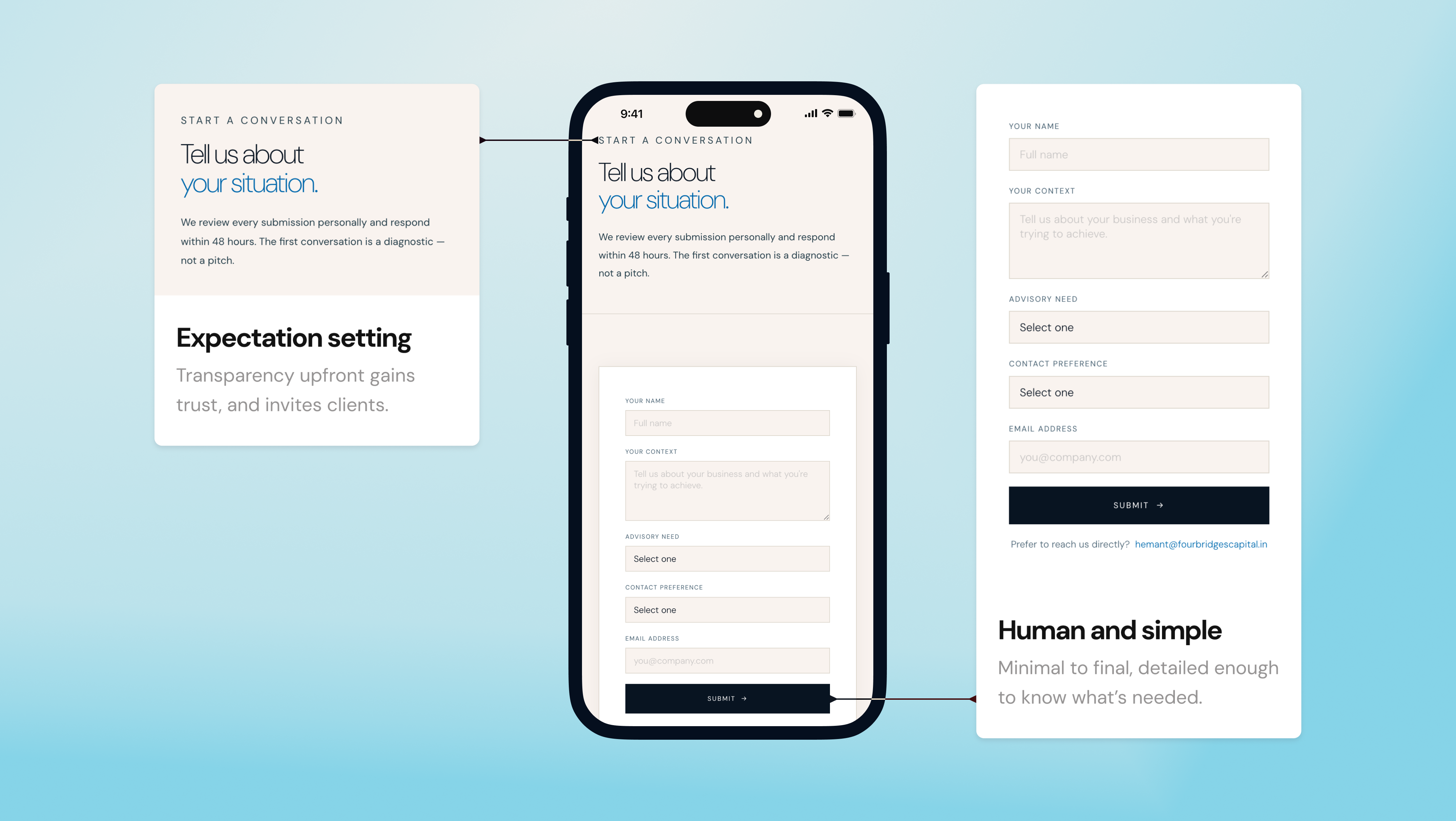 Engage page — framing copy before the form