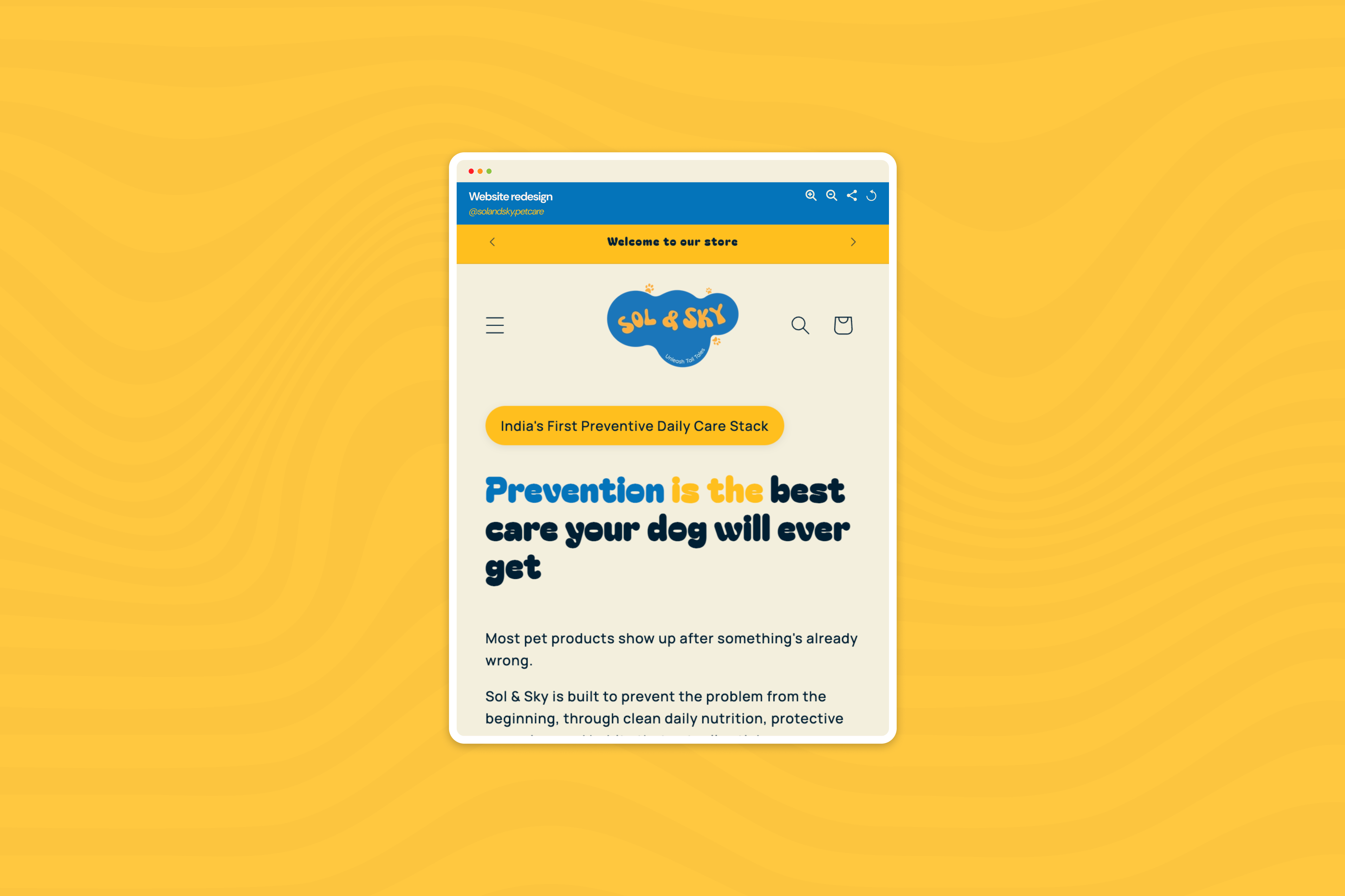 Sol & Sky — preventive pet care Shopify homepage